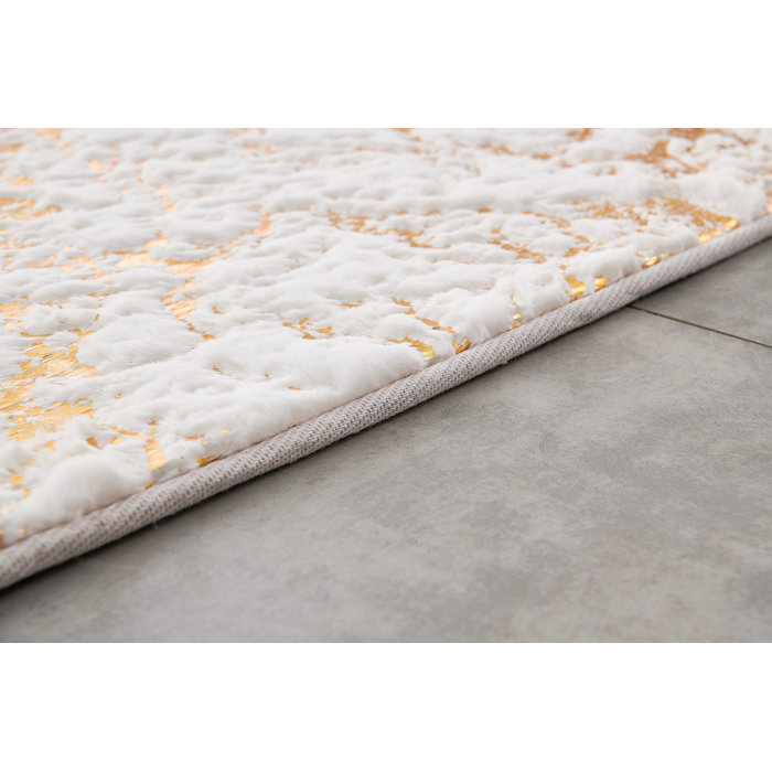 Mercer41 Boghos Machine Tufted White/Gold Rug Wayfair